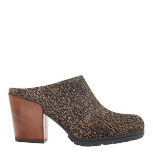 Naked Feet Proper Heeled Mule Calf Fur Brown Black Size 7 Women's Business Party